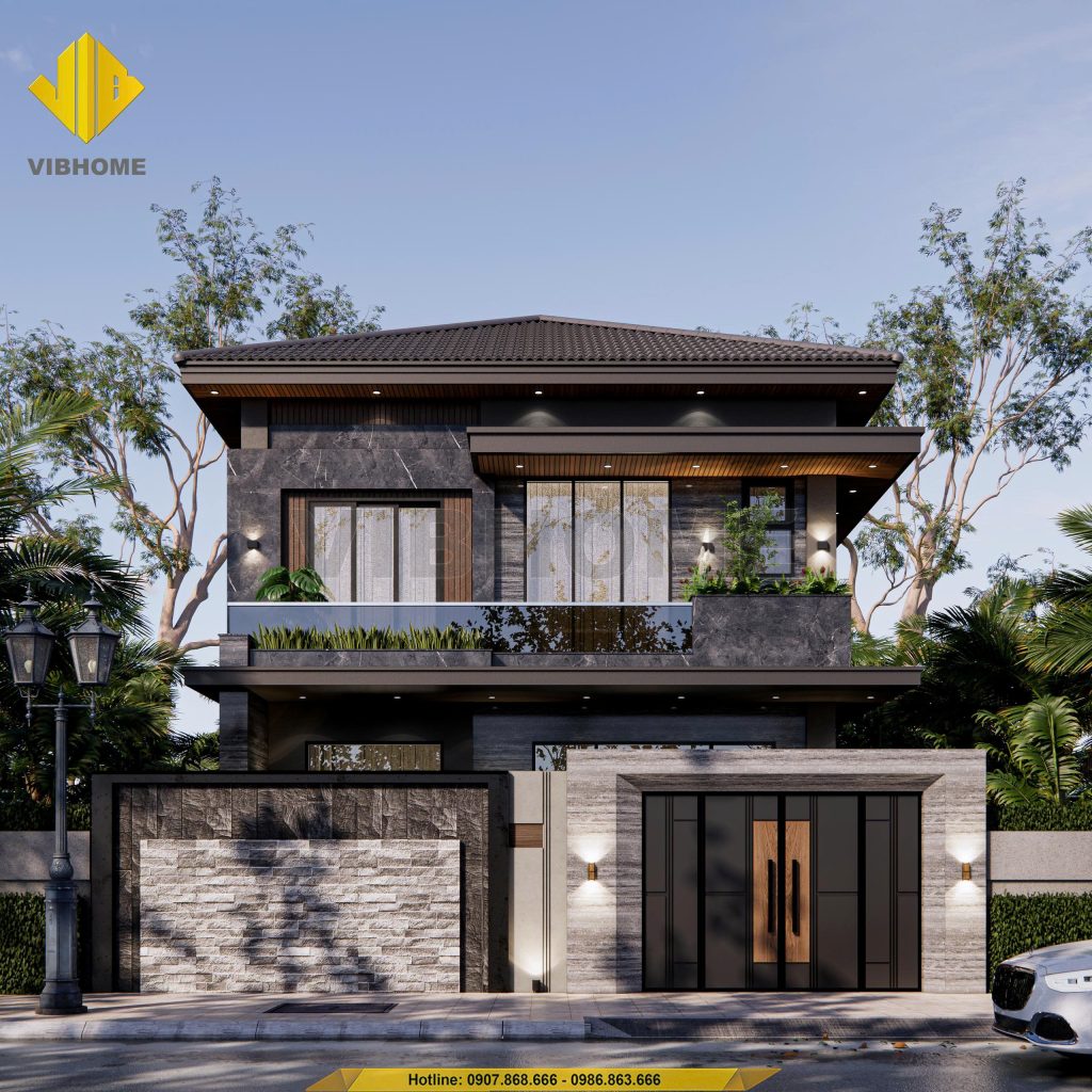 Villa hiện đại mái Nhật tone xám 103,5m2 tại Bắc Ninh