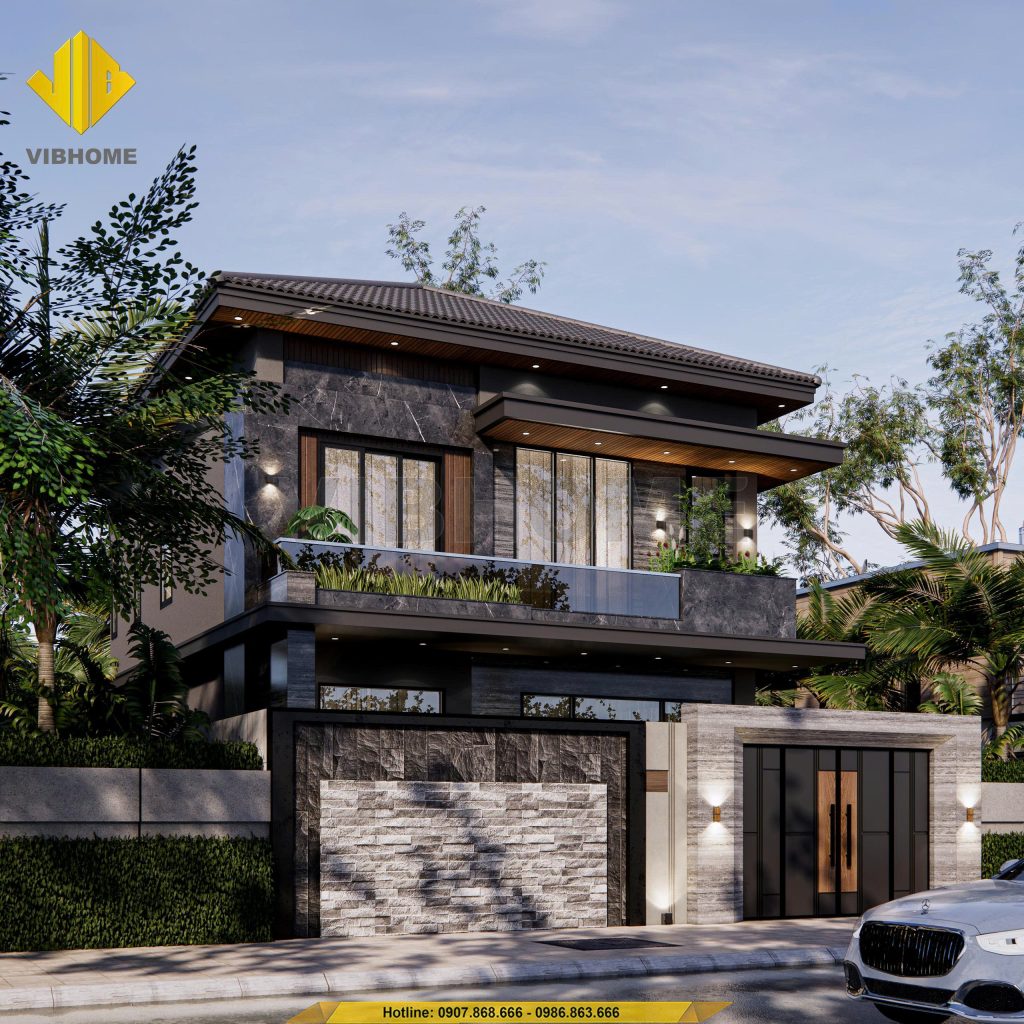 Góc nghiêng villa hiện đại sử dụng hệ cửa kính lớn
