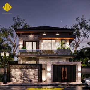 Villa hiện đại Bắc Ninh nổi bật với hệ thống đèn ngoại thất
